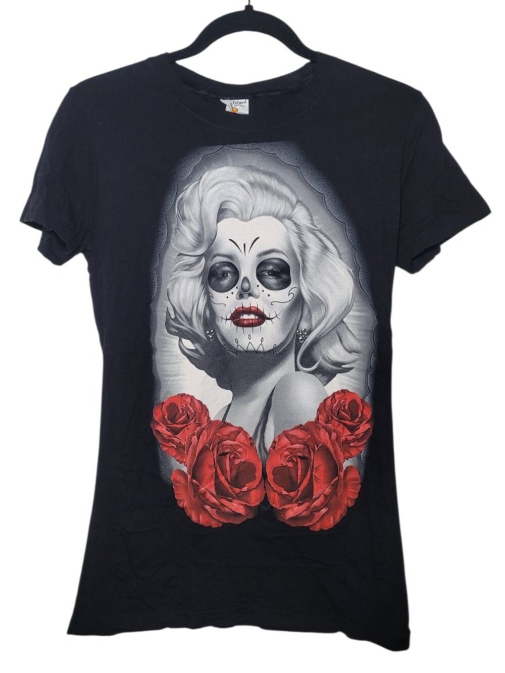 Marilyn Monroe Day of the Dead Sugar Skull T Shirt Red Rose Tattoo Style Medium